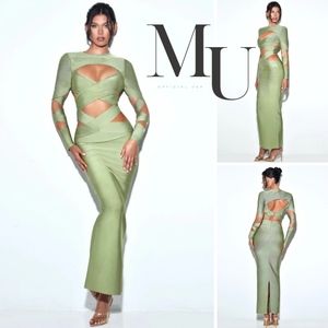 Clara Basil Maxi Long Sleeve Bandage Dress